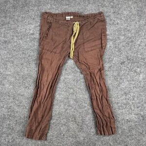 City DKNY Pants Womens Size S Brown Linen Relaxed Drawstring Casual Trousers